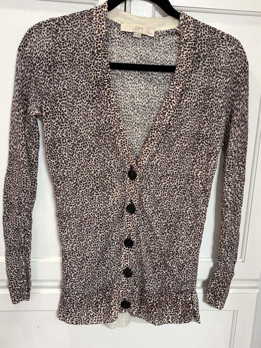 Ann Taylor Loft Petites Leopard Animal Print Button-Down Cardigan Sweater SP